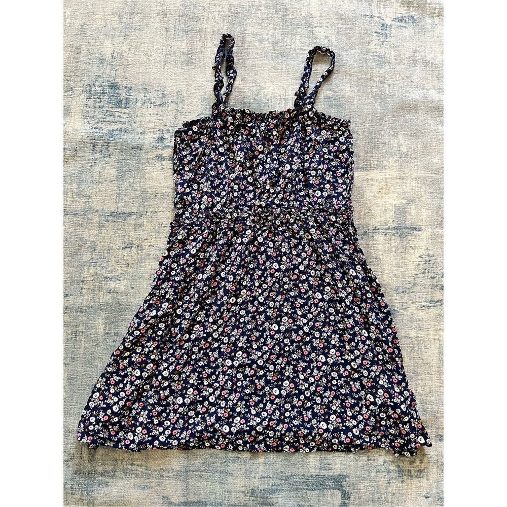 Walking on Sunshine Navy Blue Pink White Floral Dress Girls XL